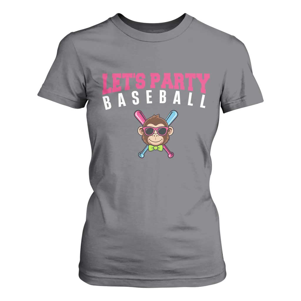 Let's Party Baseball Monkey T Shirt For Women Ball Party Game Day Vibes TS02 Charcoal Print Your Wear