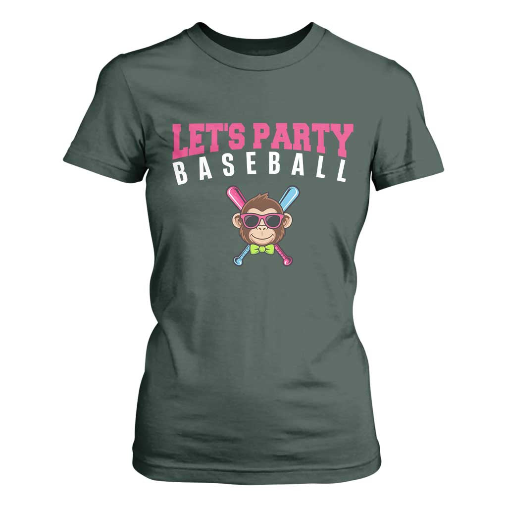 Let's Party Baseball Monkey T Shirt For Women Ball Party Game Day Vibes TS02 Dark Forest Green Print Your Wear