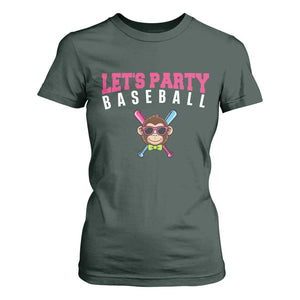 Let's Party Baseball Monkey T Shirt For Women Ball Party Game Day Vibes TS02 Dark Forest Green Print Your Wear