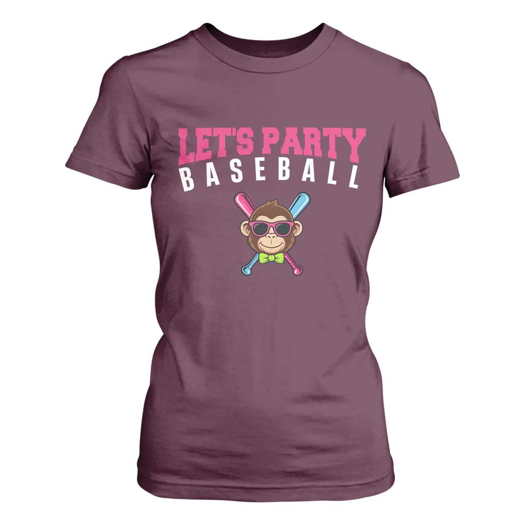 Let's Party Baseball Monkey T Shirt For Women Ball Party Game Day Vibes TS02 Maroon Print Your Wear