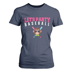 Let's Party Baseball Monkey T Shirt For Women Ball Party Game Day Vibes TS02 Navy Print Your Wear