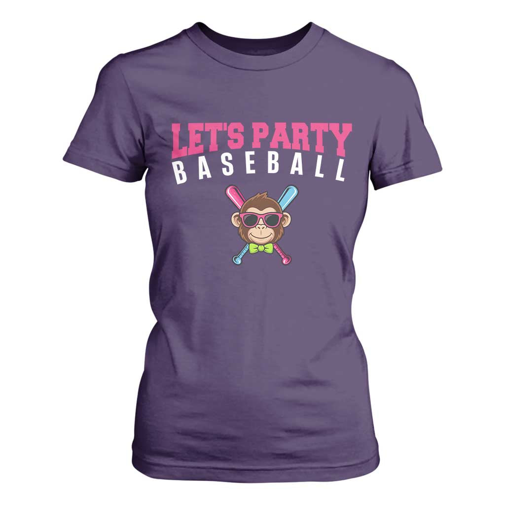 Let's Party Baseball Monkey T Shirt For Women Ball Party Game Day Vibes TS02 Purple Print Your Wear