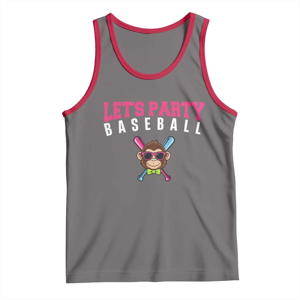 Let's Party Baseball Monkey Tank Top Ball Party Game Day Vibes TS02 Deep Heather Red Print Your Wear