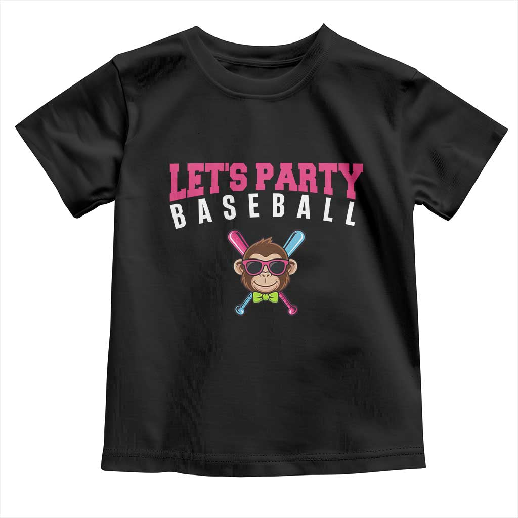 Let's Party Baseball Monkey Toddler T Shirt Ball Party Game Day Vibes TS02 Black Print Your Wear