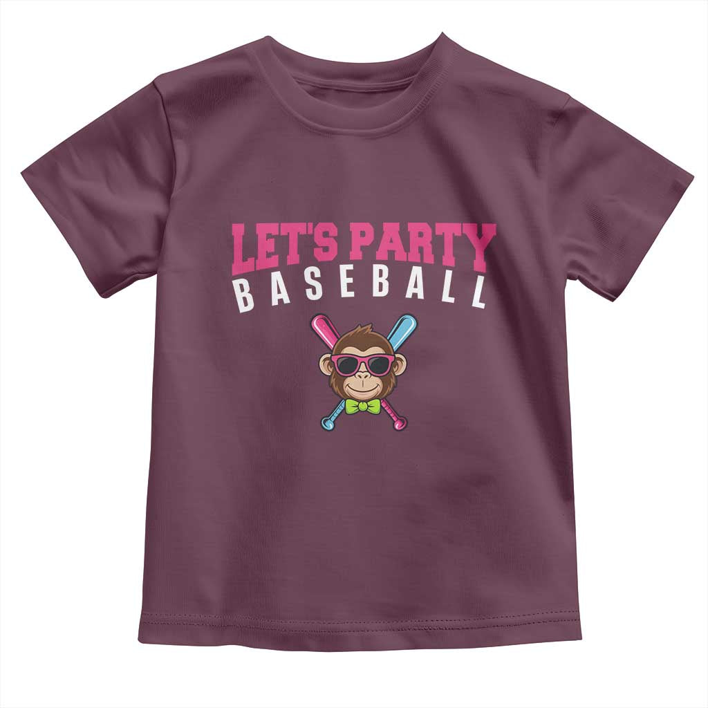 Let's Party Baseball Monkey Toddler T Shirt Ball Party Game Day Vibes TS02 Maroon Print Your Wear