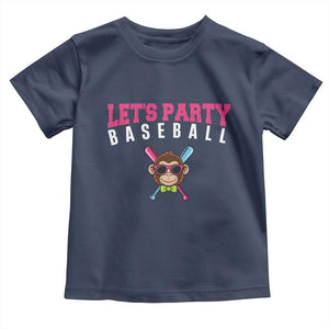 Let's Party Baseball Monkey Toddler T Shirt Ball Party Game Day Vibes TS02 Navy Print Your Wear