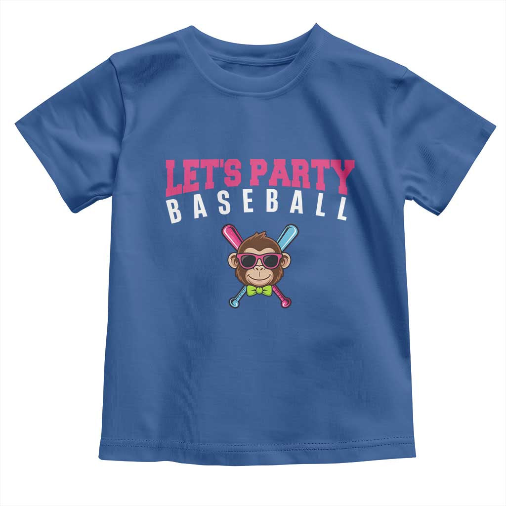 Let's Party Baseball Monkey Toddler T Shirt Ball Party Game Day Vibes TS02 Royal Blue Print Your Wear