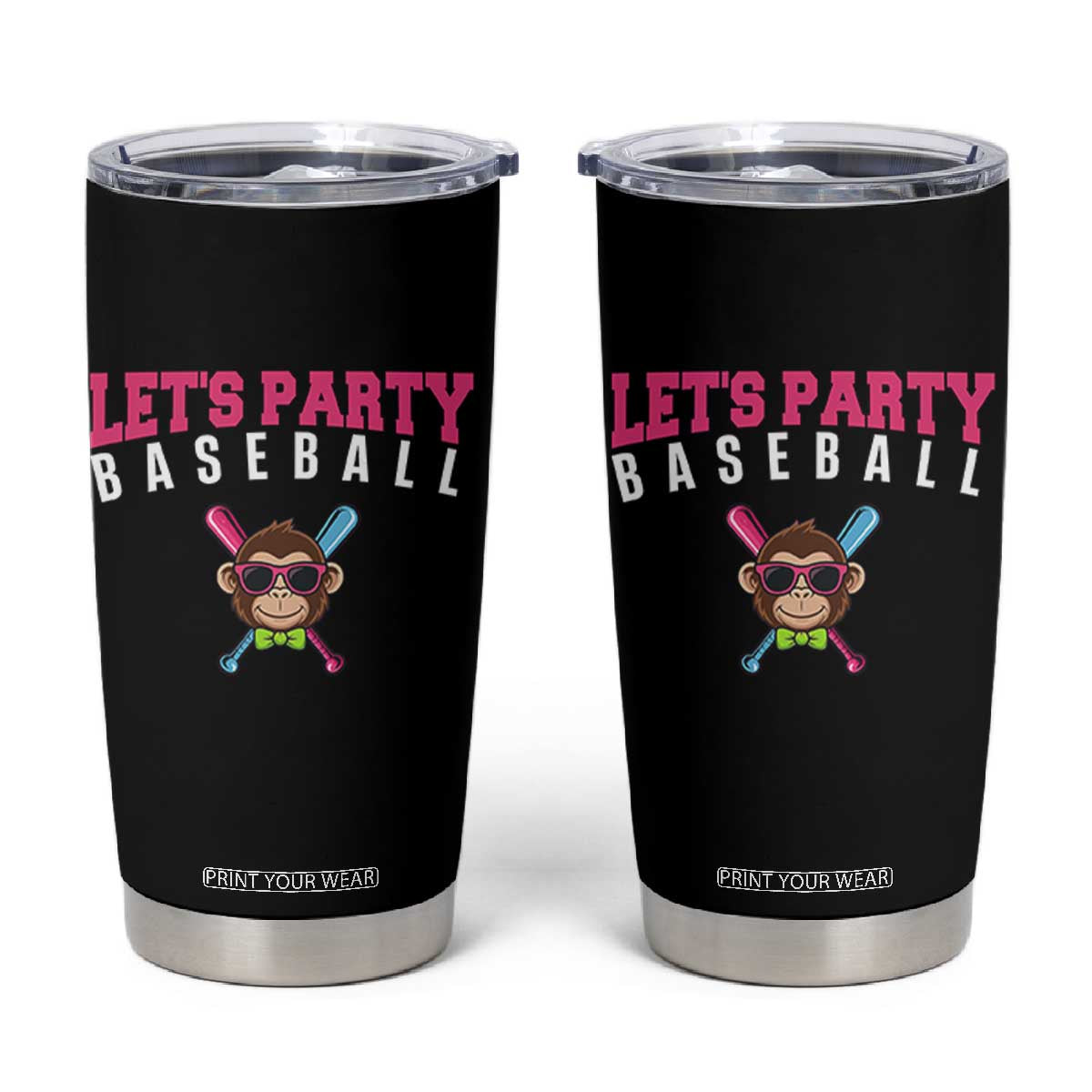 Let's Party Baseball Monkey Tumbler Cup Ball Party Game Day Vibes TS02 Black Print Your Wear