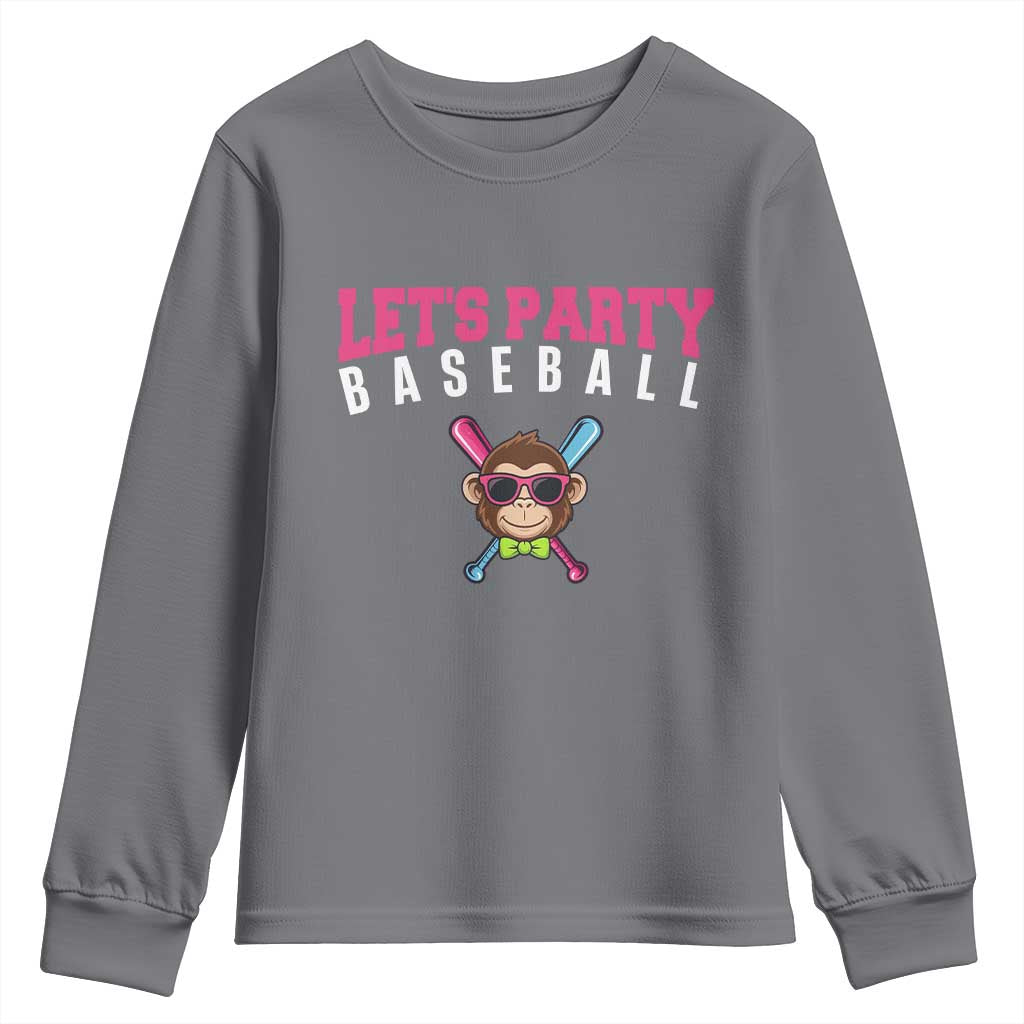 Let's Party Baseball Monkey Youth Sweatshirt Ball Party Game Day Vibes TS02 Charcoal Print Your Wear