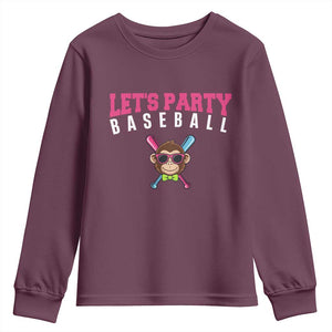 Let's Party Baseball Monkey Youth Sweatshirt Ball Party Game Day Vibes TS02 Maroon Print Your Wear