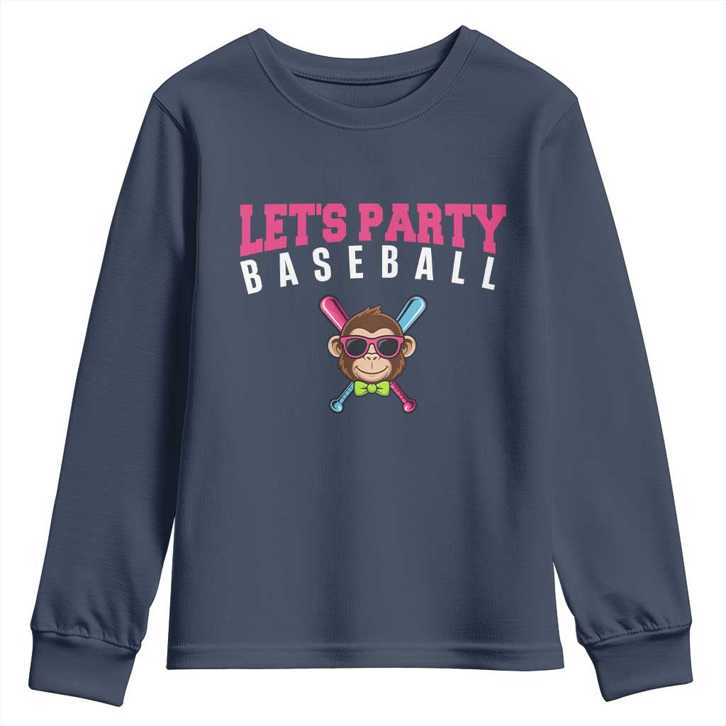 Let's Party Baseball Monkey Youth Sweatshirt Ball Party Game Day Vibes TS02 Navy Print Your Wear