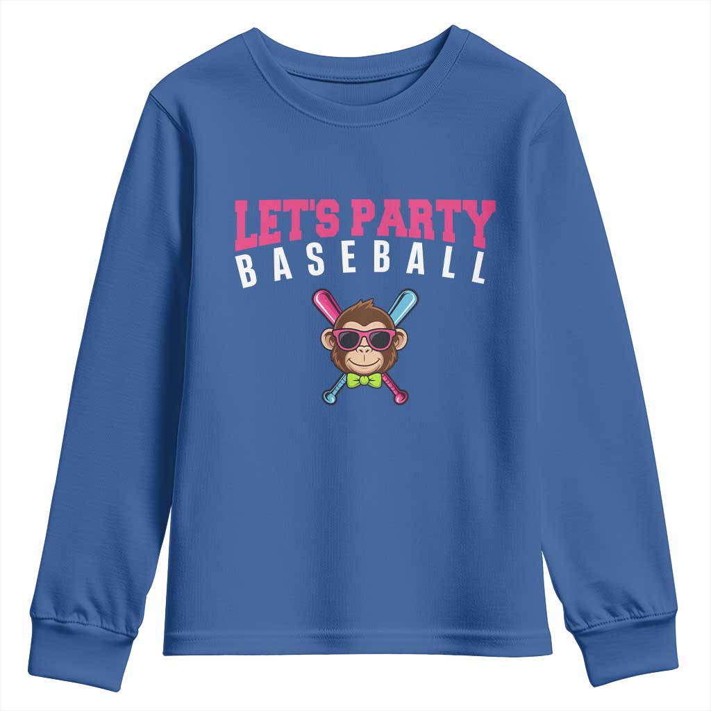Let's Party Baseball Monkey Youth Sweatshirt Ball Party Game Day Vibes TS02 Royal Blue Print Your Wear
