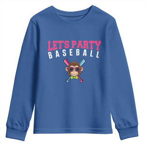 Let's Party Baseball Monkey Youth Sweatshirt Ball Party Game Day Vibes TS02 Royal Blue Print Your Wear