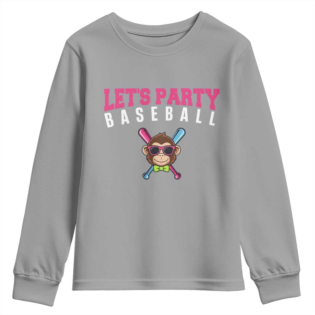 Let's Party Baseball Monkey Youth Sweatshirt Ball Party Game Day Vibes TS02 Sport Gray Print Your Wear