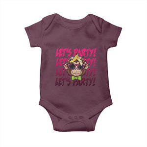 Lets Party Monkey Baseball Baby Onesie Funny Ball Party Game Day Fans TS02 Maroon Print Your Wear
