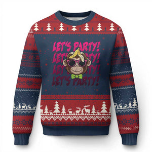 Lets Party Monkey Baseball Ugly Christmas Sweater Funny Ball Party Game Day Fans TS02 Navy Red Print Your Wear