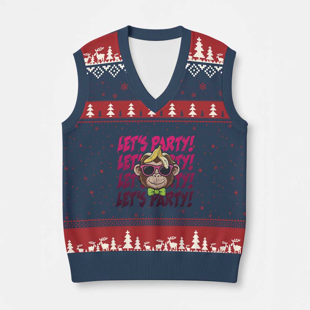 Lets Party Monkey Baseball V-Neck Knit Sweater Vest Funny Ball Party Game Day Fans TS02 Navy Red Print Your Wear