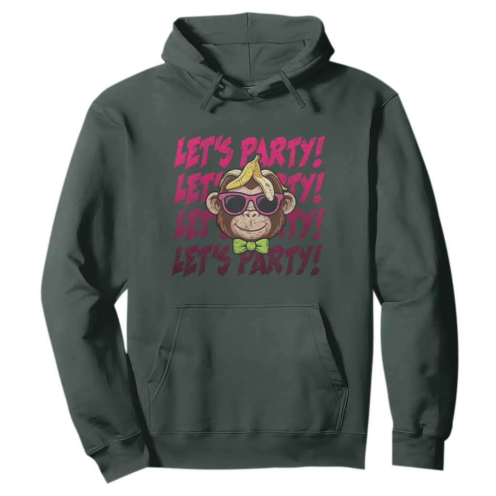 Lets Party Monkey Baseball Hoodie Funny Ball Party Game Day Fans TS02 Dark Forest Green Print Your Wear