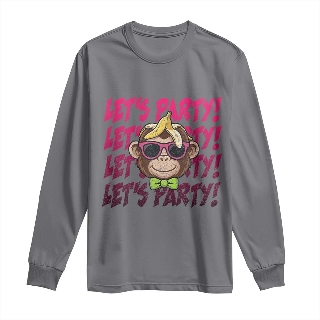 Lets Party Monkey Baseball Long Sleeve Shirt Funny Ball Party Game Day Fans TS02 Charcoal Print Your Wear