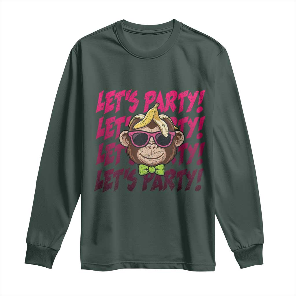 Lets Party Monkey Baseball Long Sleeve Shirt Funny Ball Party Game Day Fans TS02 Dark Forest Green Print Your Wear