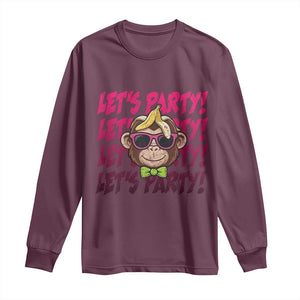 Lets Party Monkey Baseball Long Sleeve Shirt Funny Ball Party Game Day Fans TS02 Maroon Print Your Wear