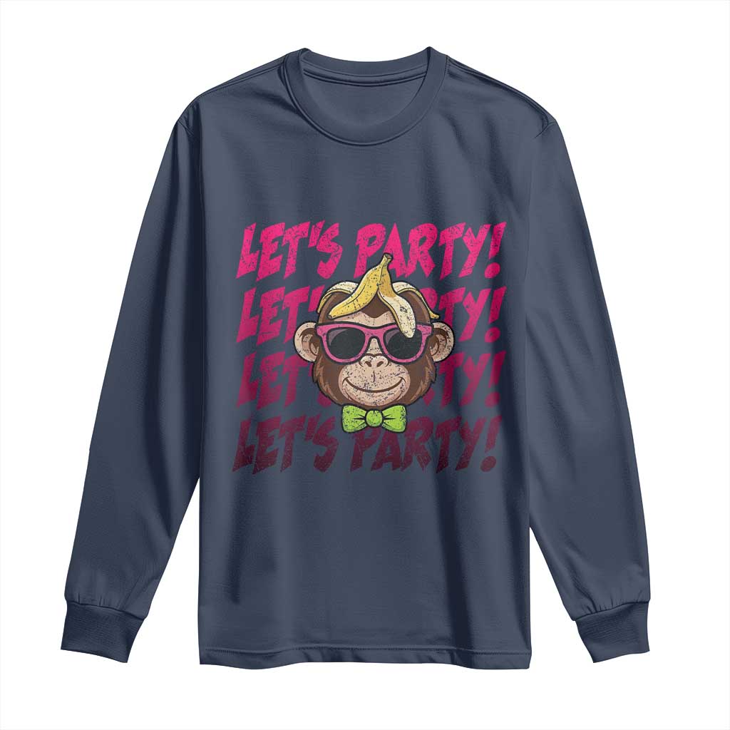 Lets Party Monkey Baseball Long Sleeve Shirt Funny Ball Party Game Day Fans TS02 Navy Print Your Wear