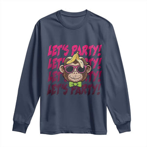 Lets Party Monkey Baseball Long Sleeve Shirt Funny Ball Party Game Day Fans TS02 Navy Print Your Wear
