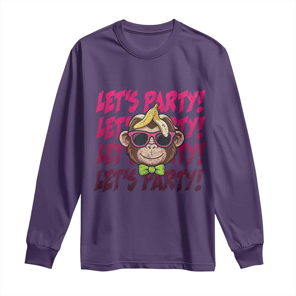 Lets Party Monkey Baseball Long Sleeve Shirt Funny Ball Party Game Day Fans TS02 Purple Print Your Wear