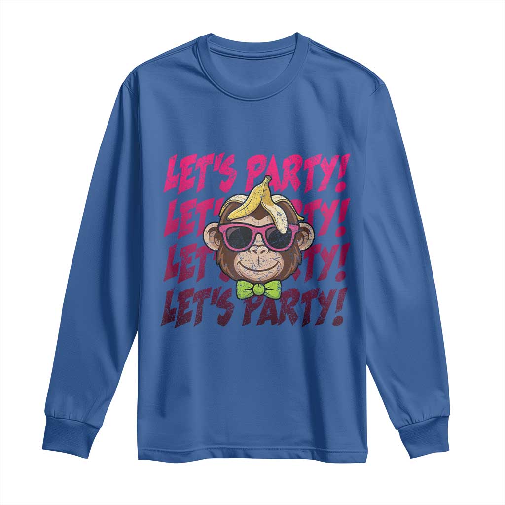 Lets Party Monkey Baseball Long Sleeve Shirt Funny Ball Party Game Day Fans TS02 Royal Blue Print Your Wear