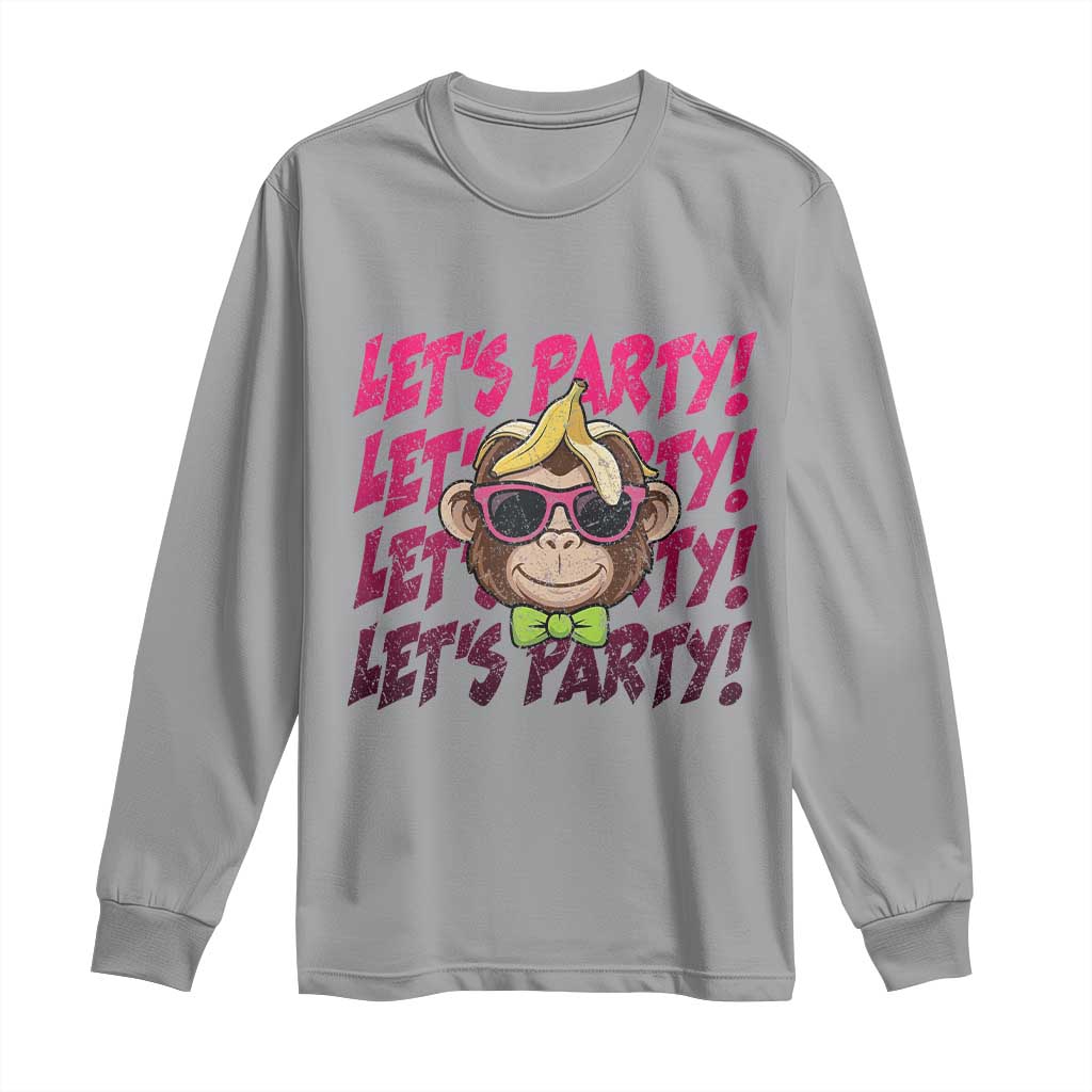 Lets Party Monkey Baseball Long Sleeve Shirt Funny Ball Party Game Day Fans TS02 Sport Gray Print Your Wear
