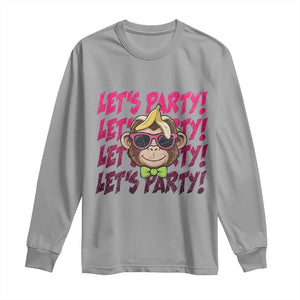 Lets Party Monkey Baseball Long Sleeve Shirt Funny Ball Party Game Day Fans TS02 Sport Gray Print Your Wear