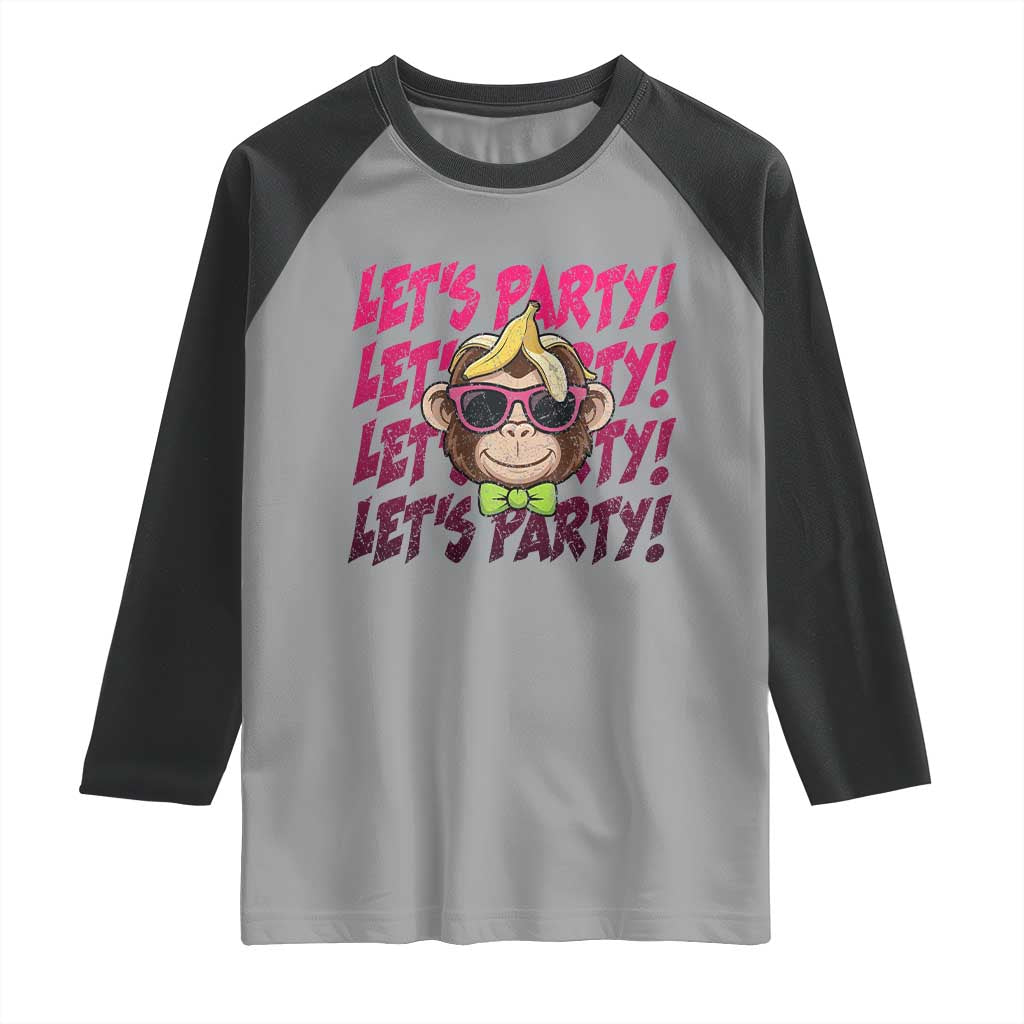 Lets Party Monkey Baseball Raglan Shirt Funny Ball Party Game Day Fans TS02 Sport Gray Black Print Your Wear