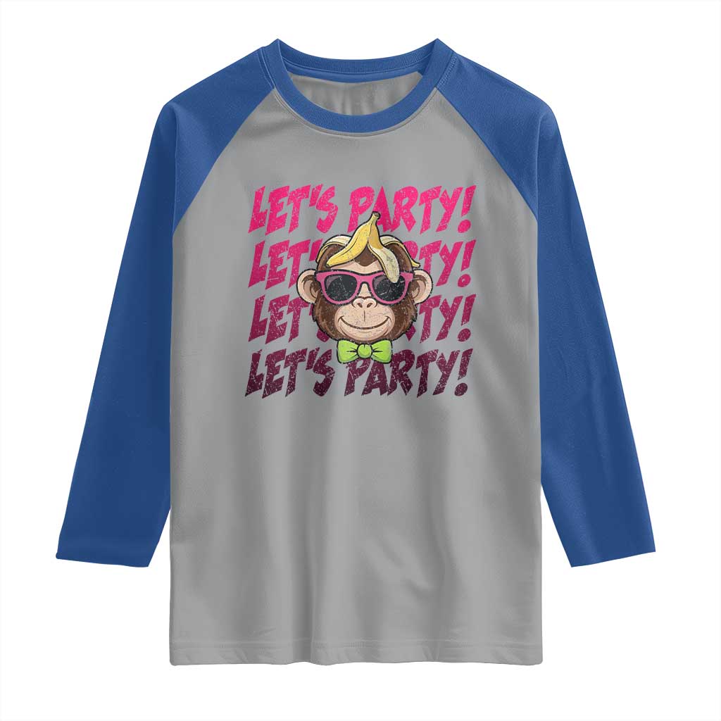 Lets Party Monkey Baseball Raglan Shirt Funny Ball Party Game Day Fans TS02 Sport Gray Royal Print Your Wear