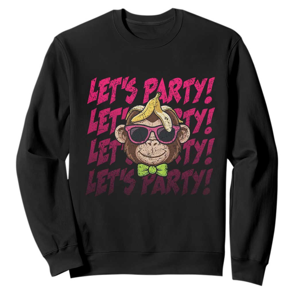 Lets Party Monkey Baseball Sweatshirt Funny Ball Party Game Day Fans TS02 Black Print Your Wear