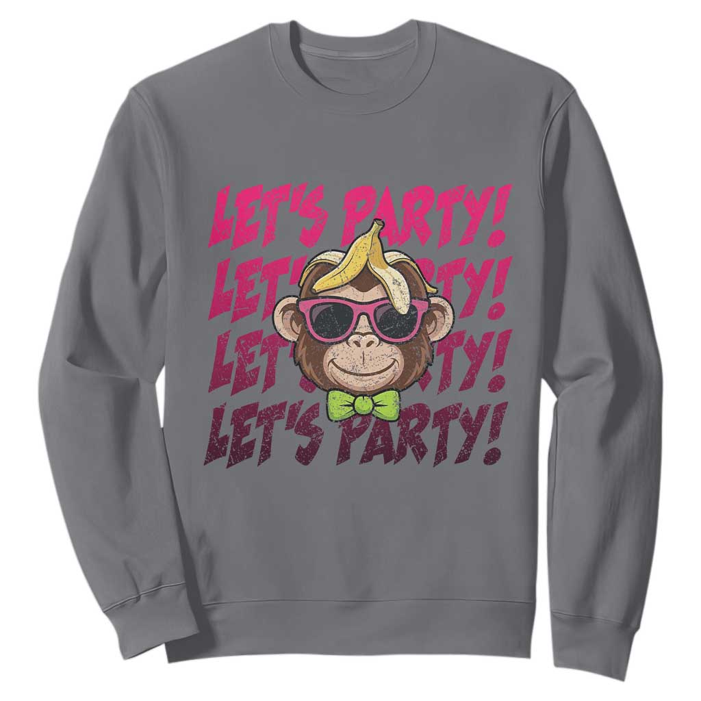 Lets Party Monkey Baseball Sweatshirt Funny Ball Party Game Day Fans TS02 Charcoal Print Your Wear