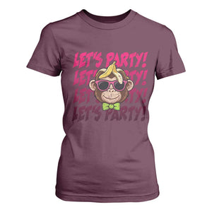 Lets Party Monkey Baseball T Shirt For Women Funny Ball Party Game Day Fans TS02 Maroon Print Your Wear