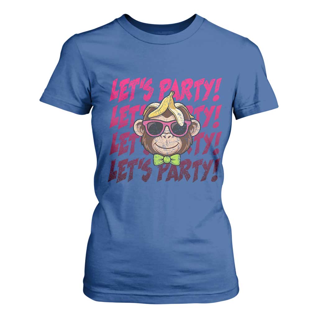 Lets Party Monkey Baseball T Shirt For Women Funny Ball Party Game Day Fans TS02 Royal Blue Print Your Wear