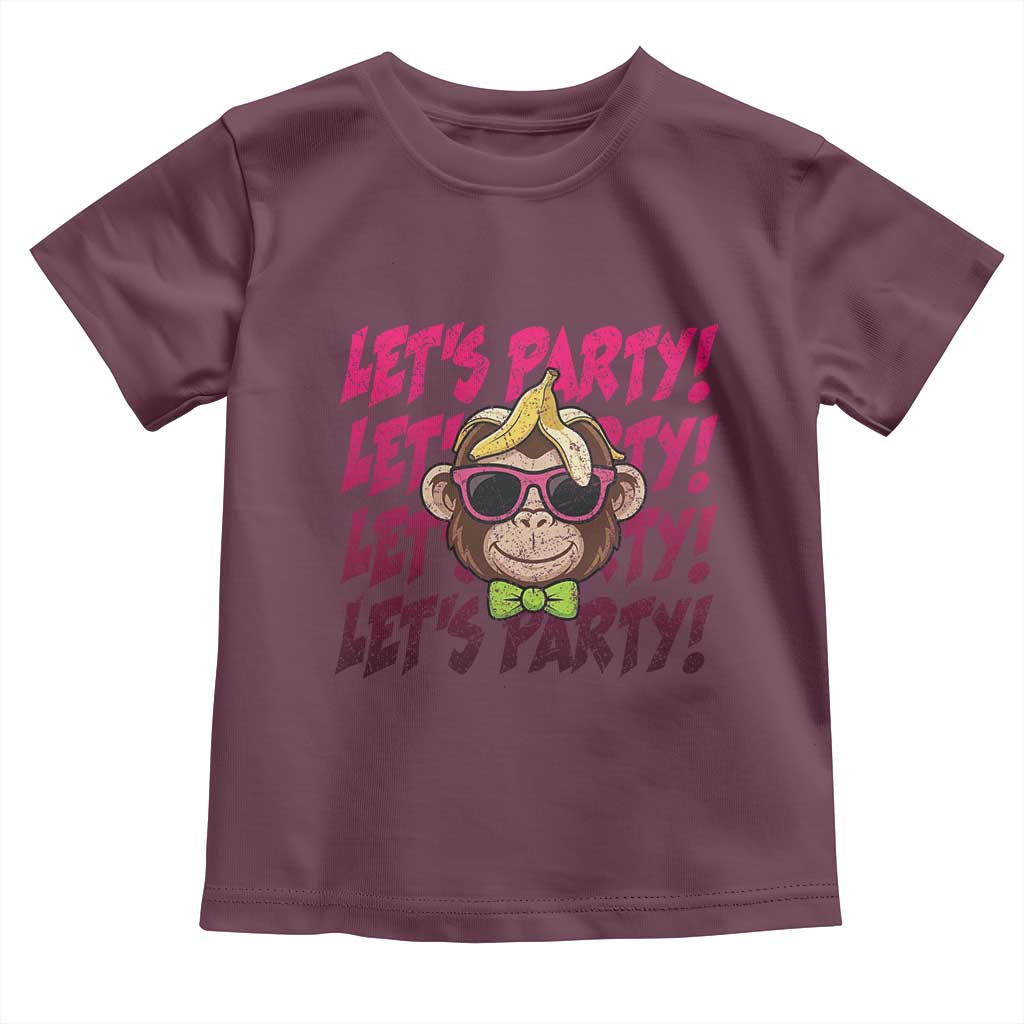 Lets Party Monkey Baseball Toddler T Shirt Funny Ball Party Game Day Fans TS02 Maroon Print Your Wear