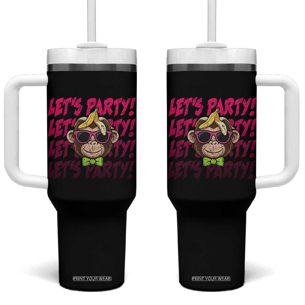 Lets Party Monkey Baseball Tumbler With Handle Funny Ball Party Game Day Fans TS02 One Size: 40 oz Black Print Your Wear