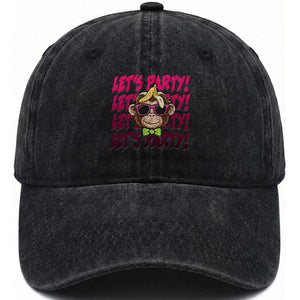 Lets Party Monkey Baseball Washed Cotton Baseball Cap Funny Ball Party Game Day Fans TS02 Washed Cap Universal Fit Black Print Your Wear