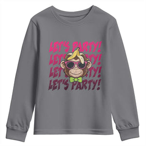 Lets Party Monkey Baseball Youth Sweatshirt Funny Ball Party Game Day Fans TS02 Charcoal Print Your Wear