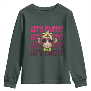 Lets Party Monkey Baseball Youth Sweatshirt Funny Ball Party Game Day Fans TS02 Dark Forest Green Print Your Wear