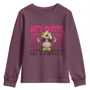 Lets Party Monkey Baseball Youth Sweatshirt Funny Ball Party Game Day Fans TS02 Maroon Print Your Wear