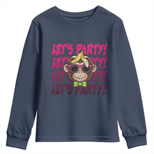 Lets Party Monkey Baseball Youth Sweatshirt Funny Ball Party Game Day Fans TS02 Navy Print Your Wear