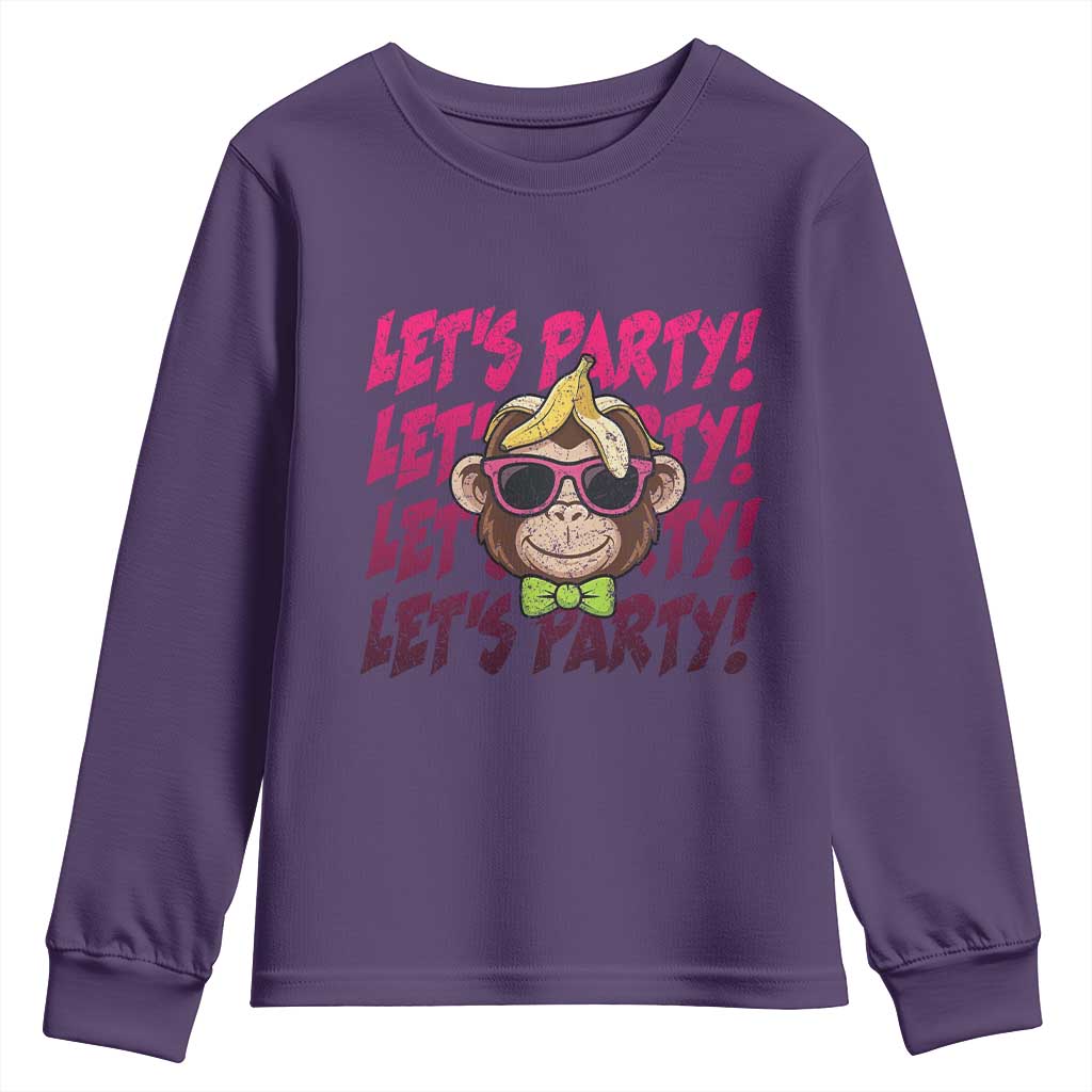 Lets Party Monkey Baseball Youth Sweatshirt Funny Ball Party Game Day Fans TS02 Purple Print Your Wear
