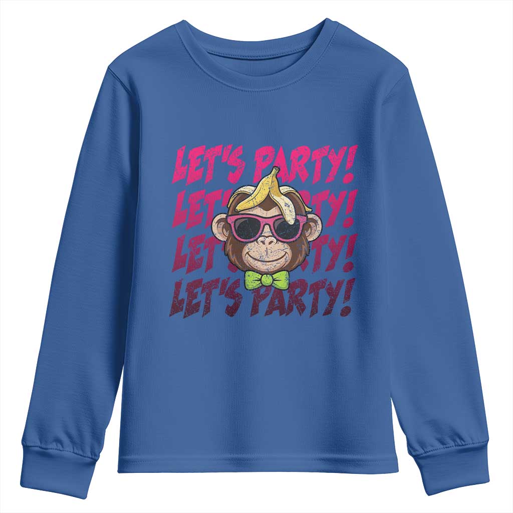 Lets Party Monkey Baseball Youth Sweatshirt Funny Ball Party Game Day Fans TS02 Royal Blue Print Your Wear