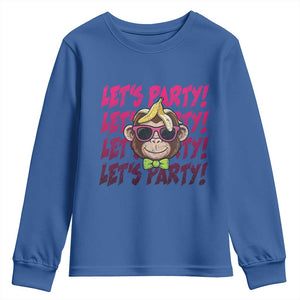 Lets Party Monkey Baseball Youth Sweatshirt Funny Ball Party Game Day Fans TS02 Royal Blue Print Your Wear