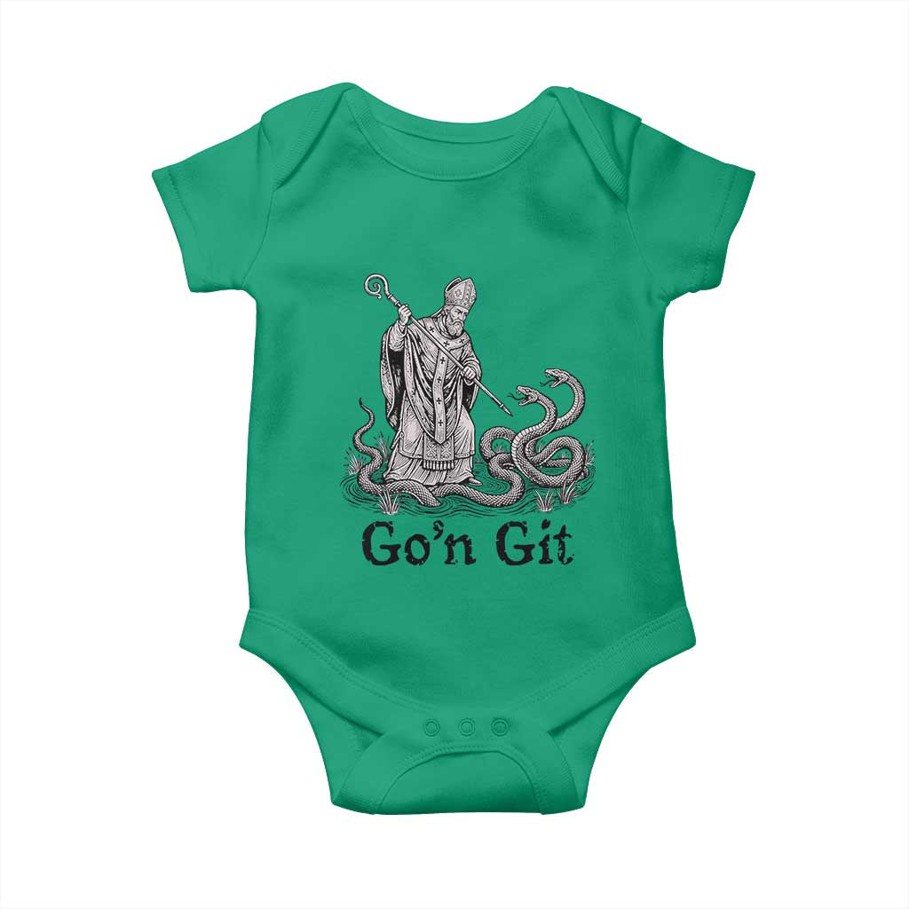 Go'n Git Funny Saint Patrick Banishing Snakes Baby Onesie Irish History Humor St Patricks Day TS02 Irish Green Print Your Wear