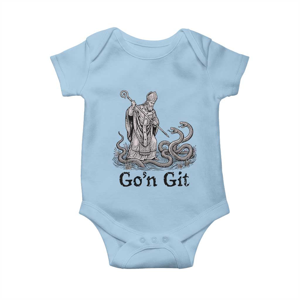 Go'n Git Funny Saint Patrick Banishing Snakes Baby Onesie Irish History Humor St Patricks Day TS02 Light Blue Print Your Wear