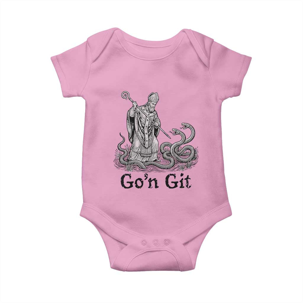Go'n Git Funny Saint Patrick Banishing Snakes Baby Onesie Irish History Humor St Patricks Day TS02 Light Pink Print Your Wear